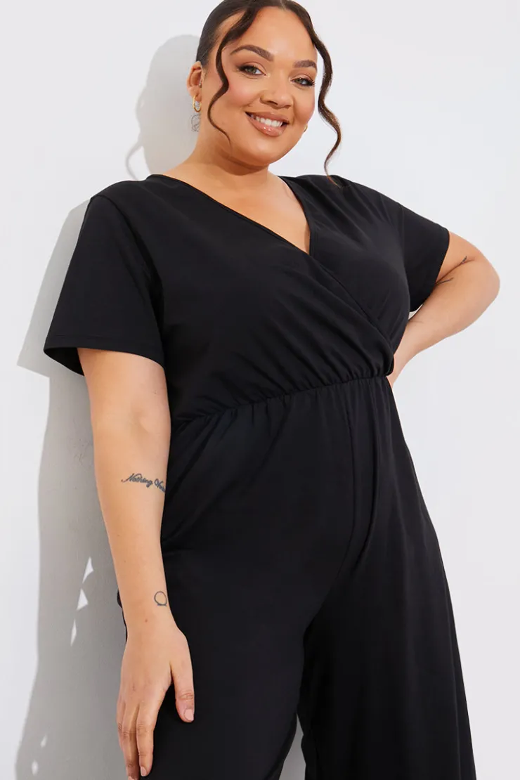 In The Style Short Sleeve Wrap Wide Leg Jumpsuit