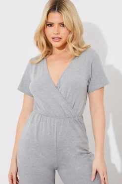 In The Style Short Sleeve Wrap Wide Leg Jumpsuit