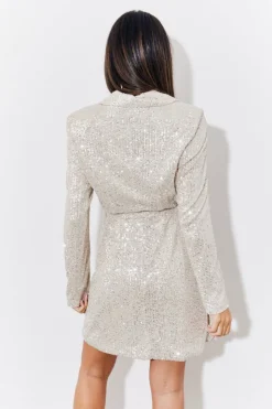 In the Style Sequin Belted Blazer Dress Silver