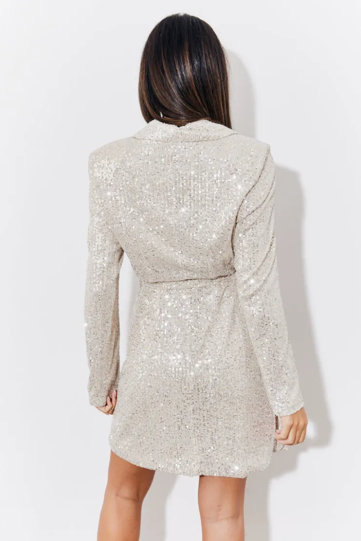 In the Style Sequin Belted Blazer Dress Silver