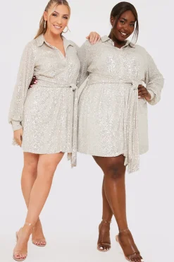 Discount In the Style Sequin Tie Drape Dress Silver