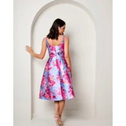 Best CHI CHI LONDON Sleeveless Floral Fit and Flare Midi Dress in Blue