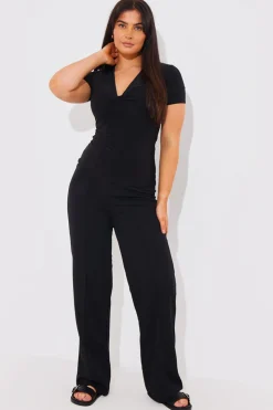 Online In The Style Slinky Twist Front Short Sleeve Top Black