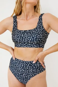 Online In the Style Smudge Spot Print High Waist Bikini Bottoms Black