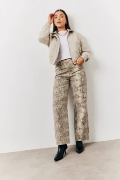 Outlet In The Style Snake Print Straight Leg Jeans Brown