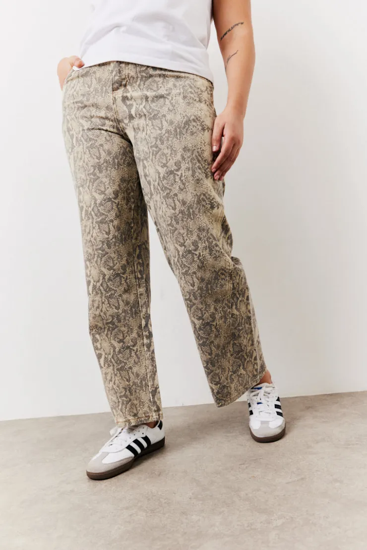 Outlet In The Style Snake Print Straight Leg Jeans Brown