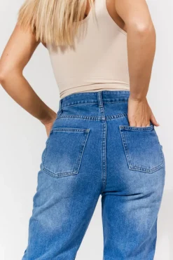 In The Style Sofia Straight Leg Mom Jeans Midblue