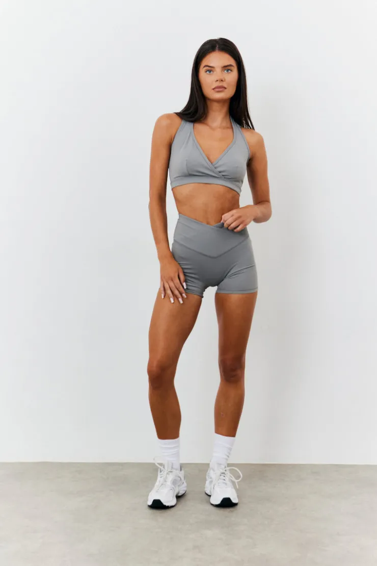 Sale In the Style Soft Touch Cross Over Waist Cycling Shorts Grey