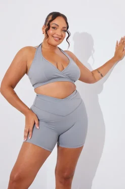 Sale In the Style Soft Touch Cross Over Waist Cycling Shorts Grey