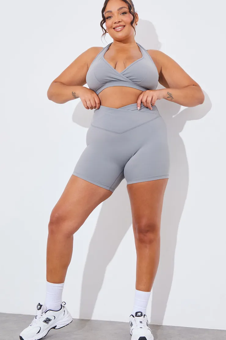 Sale In the Style Soft Touch Cross Over Waist Cycling Shorts Grey