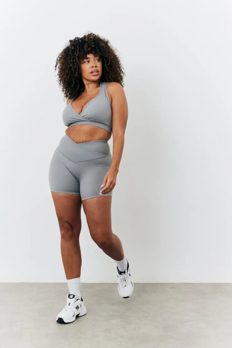 Sale In the Style Soft Touch Cross Over Waist Cycling Shorts Grey