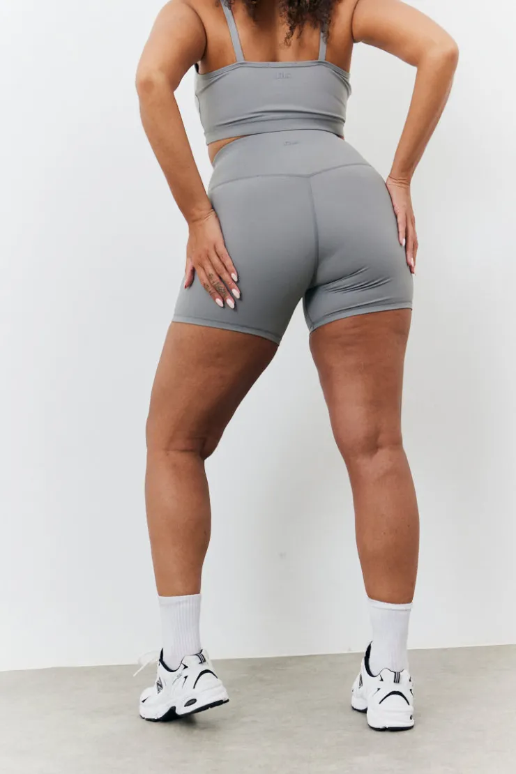 Sale In the Style Soft Touch Cross Over Waist Cycling Shorts Grey