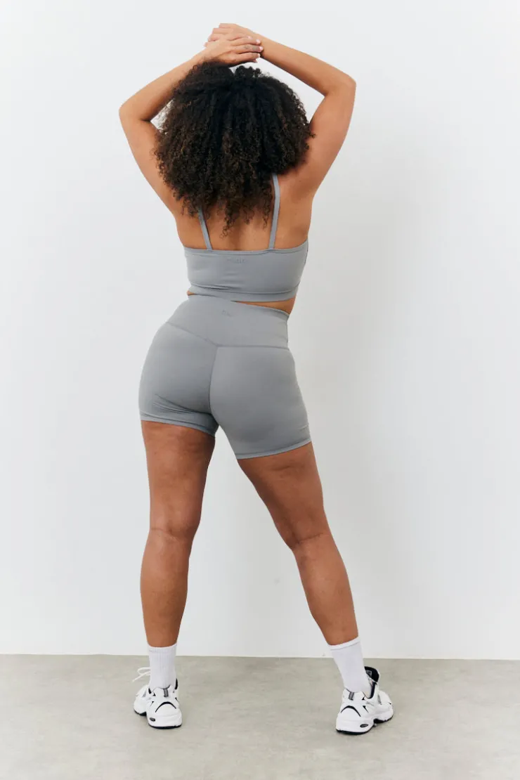 Sale In the Style Soft Touch Cross Over Waist Cycling Shorts Grey