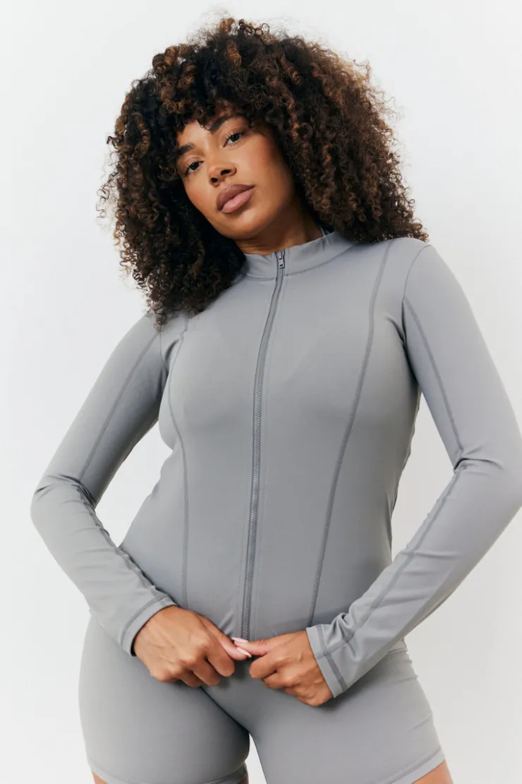 Sale In the Style Soft Touch Seam Detail Zip Through Jacket Grey