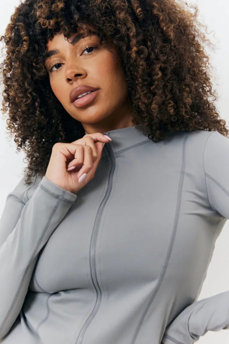 Sale In the Style Soft Touch Seam Detail Zip Through Jacket Grey