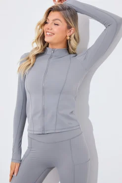 Sale In the Style Soft Touch Seam Detail Zip Through Jacket Grey