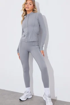 Sale In the Style Soft Touch Seam Detail Zip Through Jacket Grey