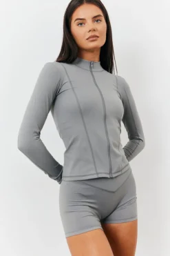 Sale In the Style Soft Touch Seam Detail Zip Through Jacket Grey