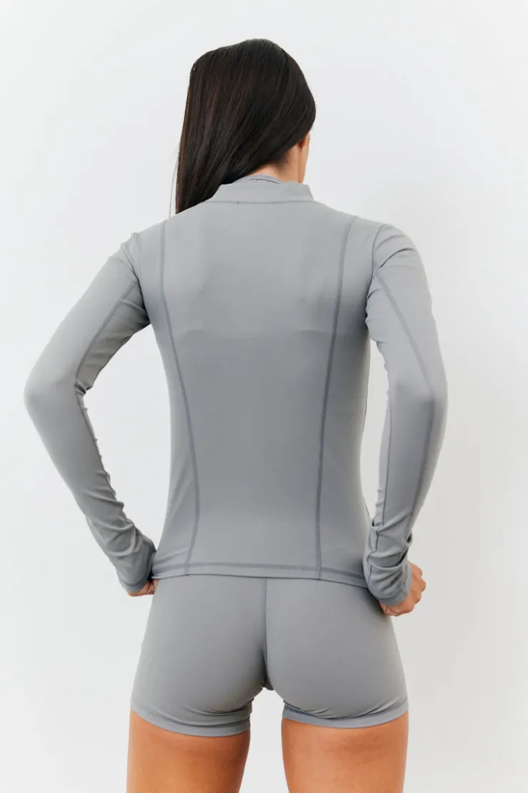 Sale In the Style Soft Touch Seam Detail Zip Through Jacket Grey