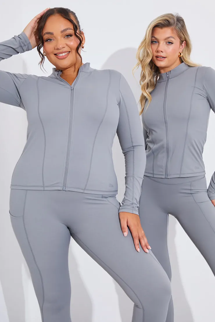 Sale In the Style Soft Touch Seam Detail Zip Through Jacket Grey