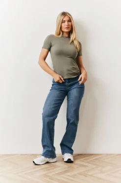 Discount In The Style Soft Touch Short Sleeve Top Khaki