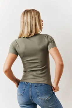 Discount In The Style Soft Touch Short Sleeve Top Khaki