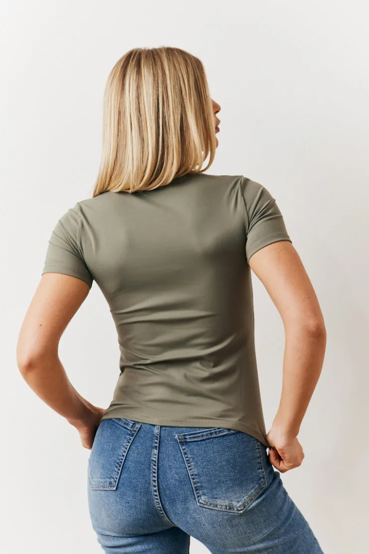 Discount In The Style Soft Touch Short Sleeve Top Khaki