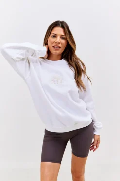 Discount In The Style Soleil Graphic Crew Neck Jersey Sweatshirt White