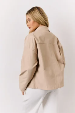 In the Style Button Front Pocket Detail Jacket Stone