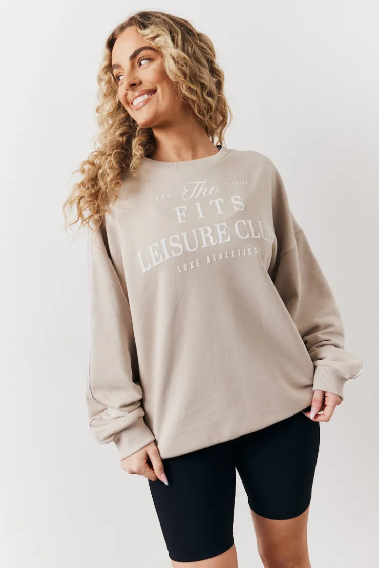 Outlet Fits Leisure Club Graphic Oversized Sweatshirt Stone