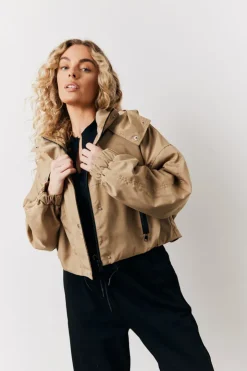 Clearance In the Style Hooded Cropped Windbreaker Jacket Stone