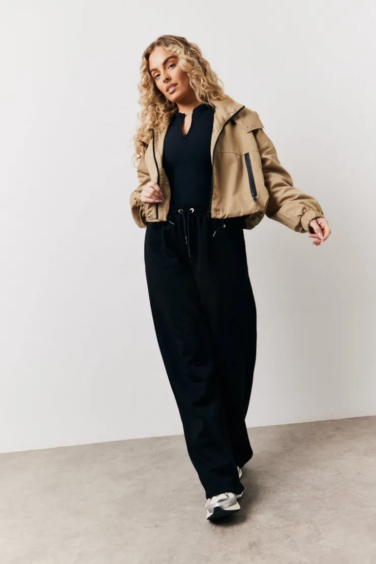 Clearance In the Style Hooded Cropped Windbreaker Jacket Stone