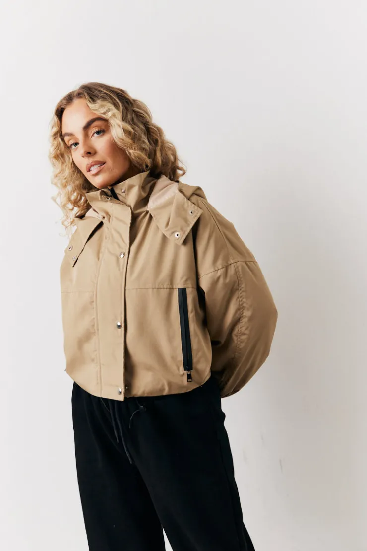 Clearance In the Style Hooded Cropped Windbreaker Jacket Stone