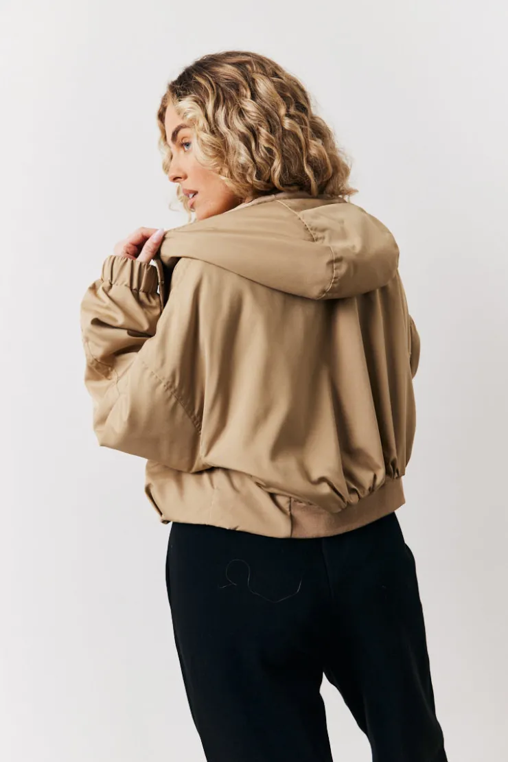Clearance In the Style Hooded Cropped Windbreaker Jacket Stone