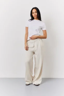 Hot In the Style Linen Blend Tailored Wide Leg Trouser Stone