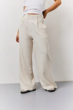 Hot In the Style Linen Blend Tailored Wide Leg Trouser Stone
