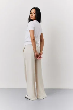 Hot In the Style Linen Blend Tailored Wide Leg Trouser Stone