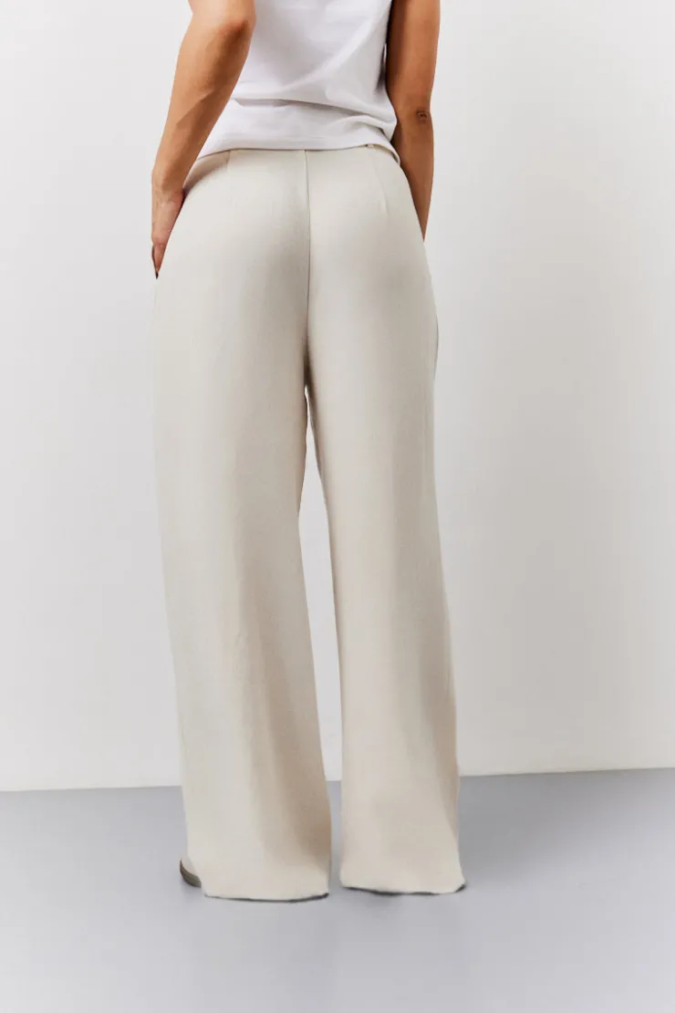 Hot In the Style Linen Blend Tailored Wide Leg Trouser Stone