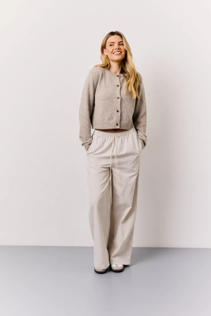 New In the Style Linen Look Stripe Trouser Stone