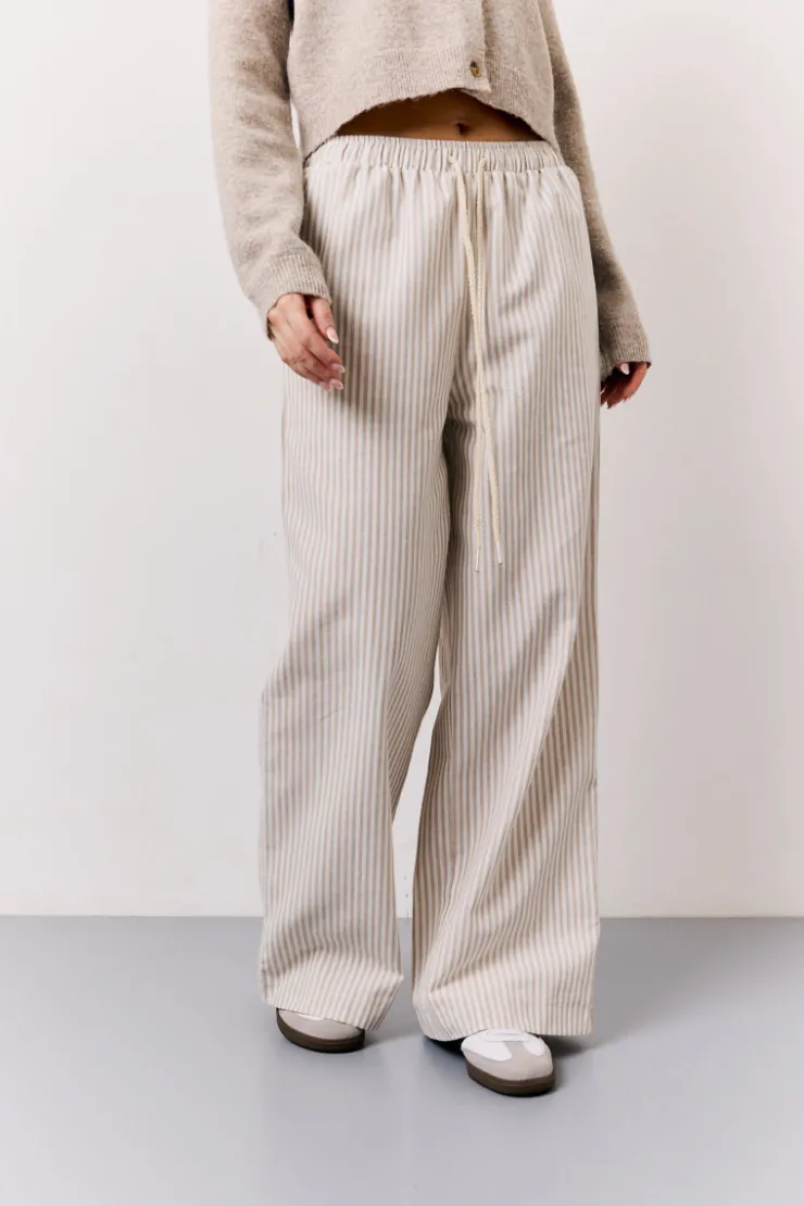 New In the Style Linen Look Stripe Trouser Stone
