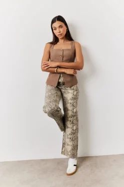 New In The Style Square Neck Longline Waistcoat Stone