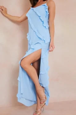 Sale In the Style Strappy Frill Detail Maxi Dress Blue