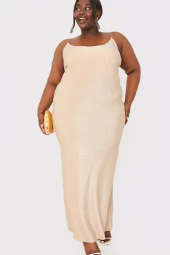 Best In the Style Strappy Lurex Cami Maxi Dress Stone