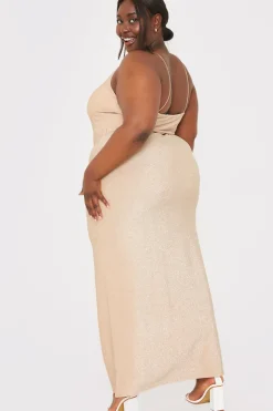 Best In the Style Strappy Lurex Cami Maxi Dress Stone