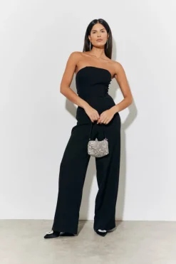 Online In the Style Strappy Wide Leg Button Detail Jumpsuit Black