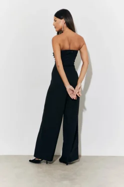 Online In the Style Strappy Wide Leg Button Detail Jumpsuit Black