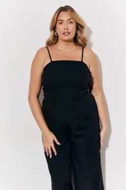 Online In the Style Strappy Wide Leg Button Detail Jumpsuit Black
