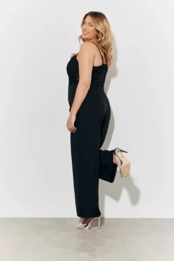 Online In the Style Strappy Wide Leg Button Detail Jumpsuit Black