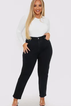 New In The Style Stretch Mom Jeans Black