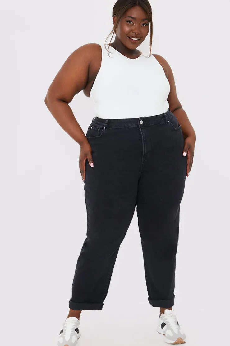 New In The Style Stretch Mom Jeans Black